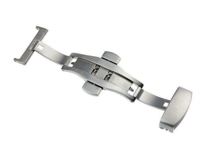 RECHERE 22mm Silver Brushed Matte Push Button Butterfly Deployment Clasp For Leather Watch band Strap - Image 2